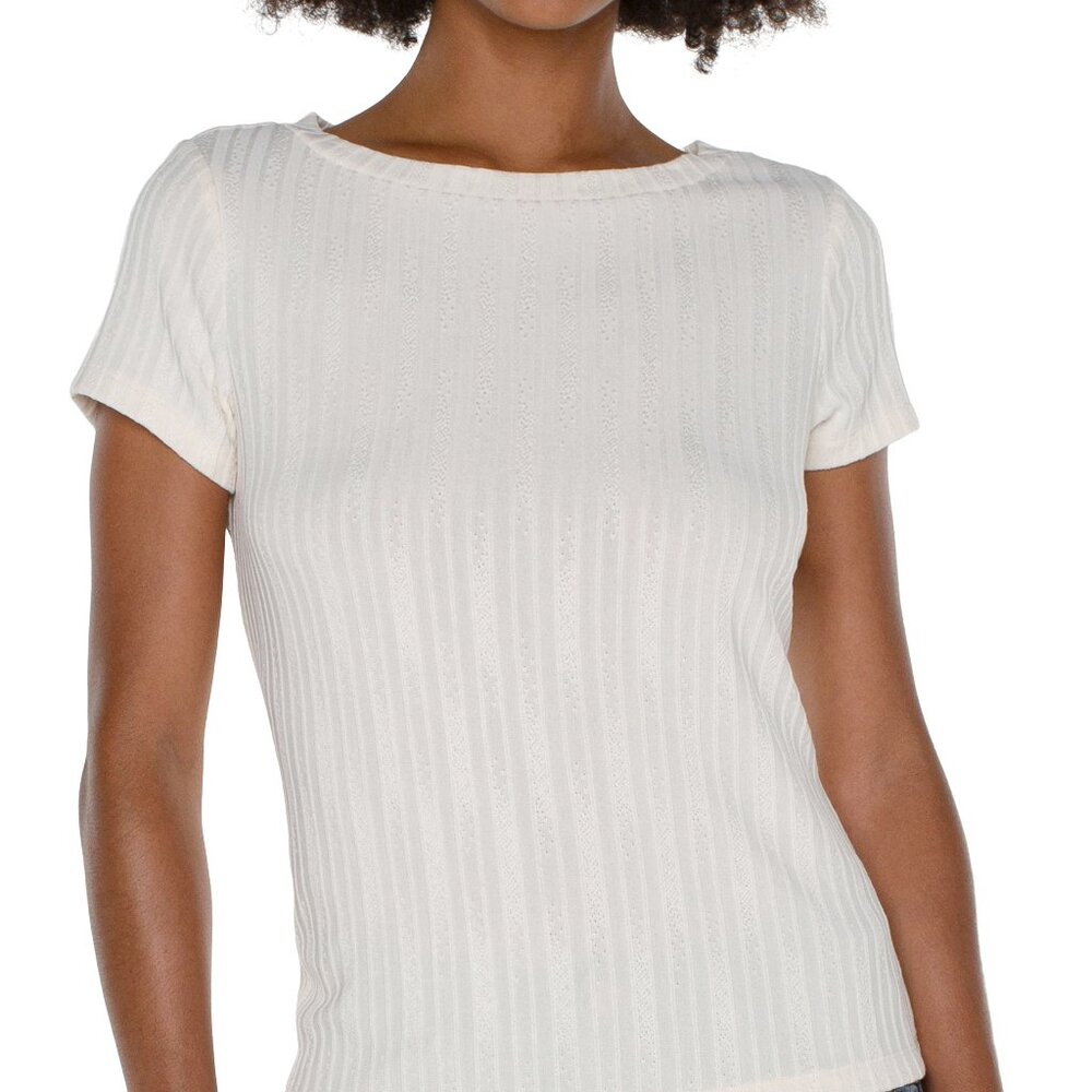NWT Liverpool Cap Sleeve Boat Neck Baby Tee In French Cream